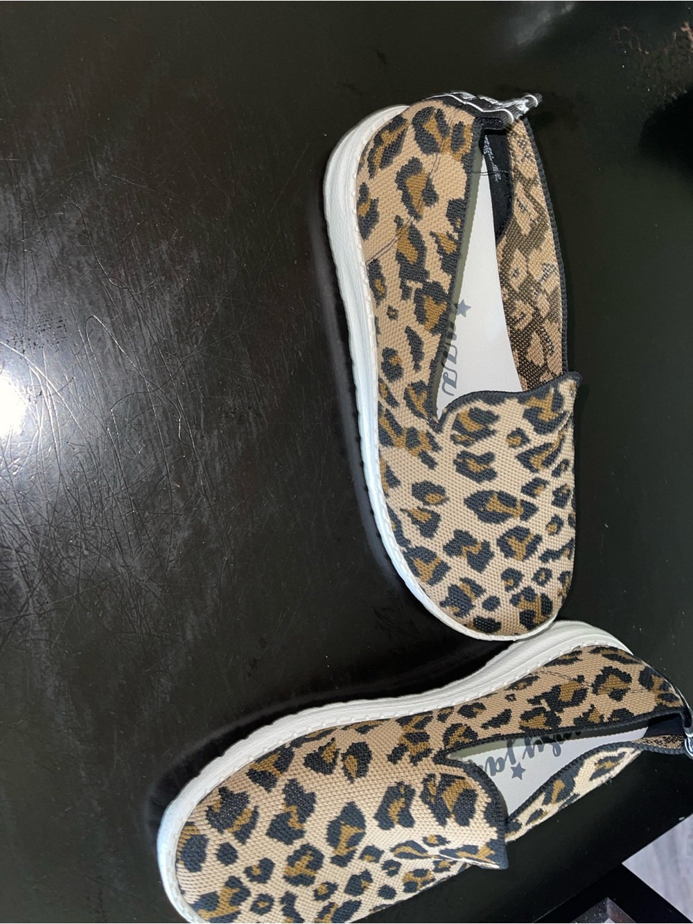 Kids Leopard Print Slip-On Shoes - Tan/Black